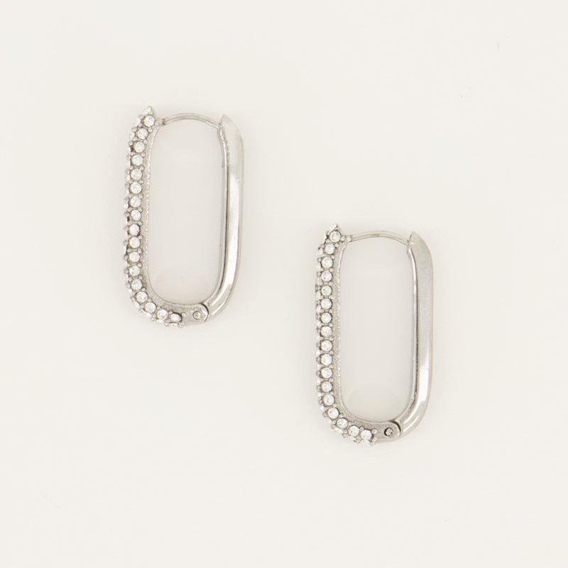 Rectangular Earrings with Stones – Stainless Steel - Musgo Bazar