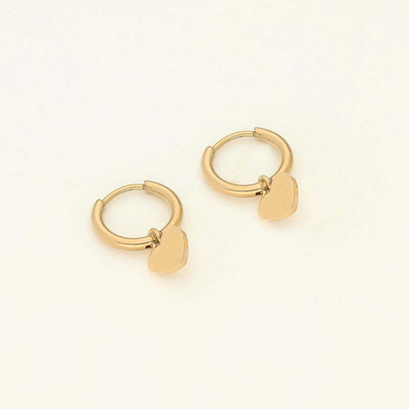 Small Hoop Earrings with Heart Charm – Stainless Steel - Musgo Bazar