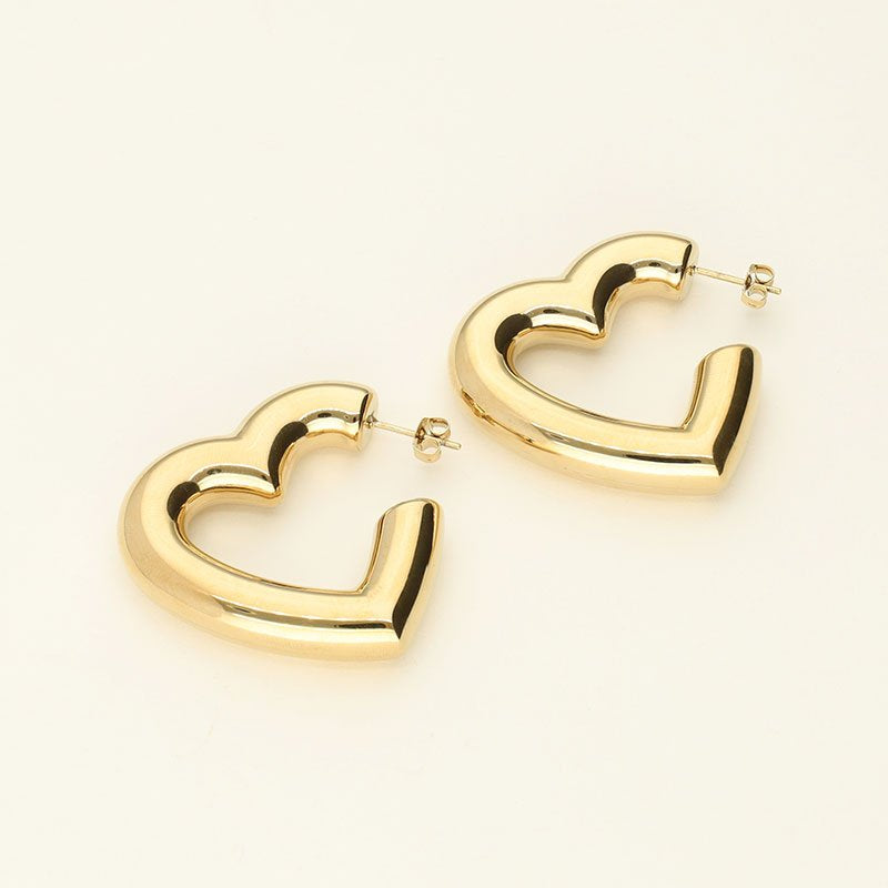 Statement Earrings Medium Heart – Stainless Steel - Musgo Bazar