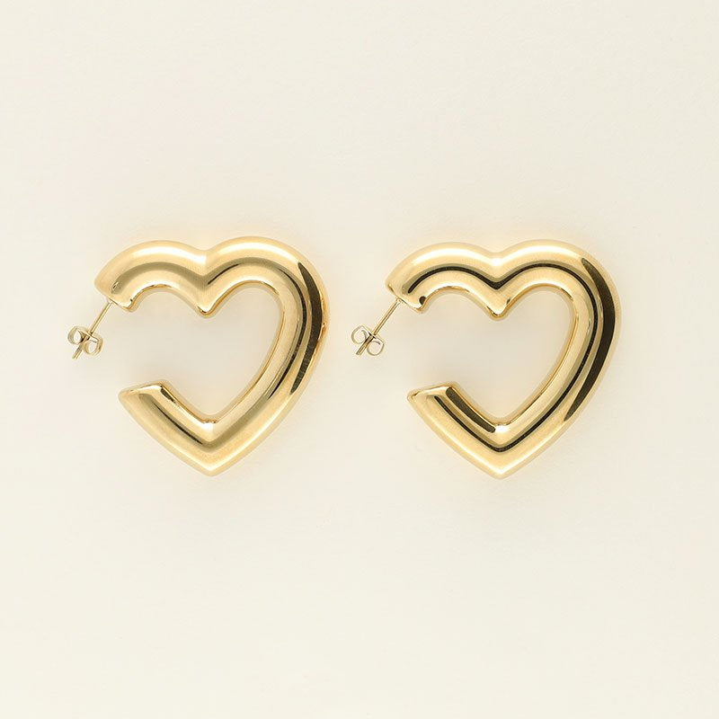 Statement Earrings Medium Heart – Stainless Steel - Musgo Bazar