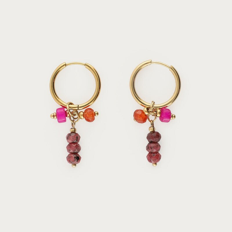 Sunrocks Earrings with Purple & Orange Stones – Stainless Steel - Musgo Bazar