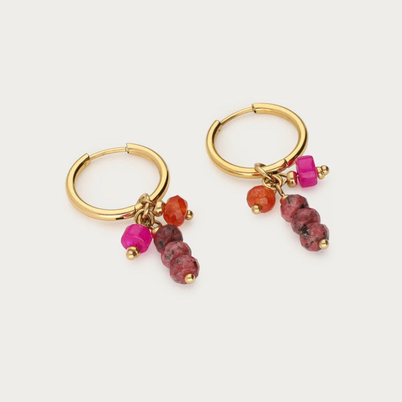 Sunrocks Earrings with Purple & Orange Stones – Stainless Steel - Musgo Bazar