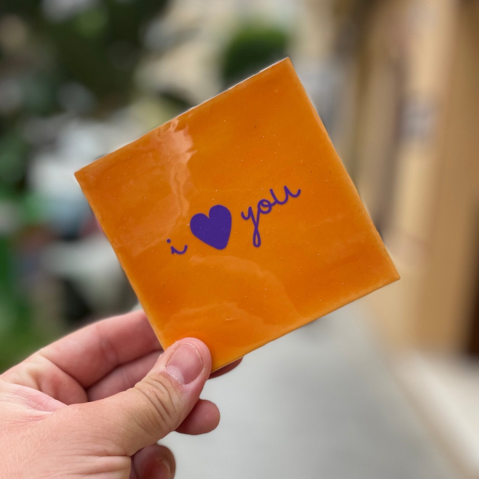 Tile with Print - I ❤️ You - Orange - Musgo Bazar