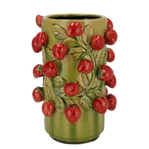Vase - Fruit cilinder STRAWBERRY olive green 21x31cm - Musgo Bazar
