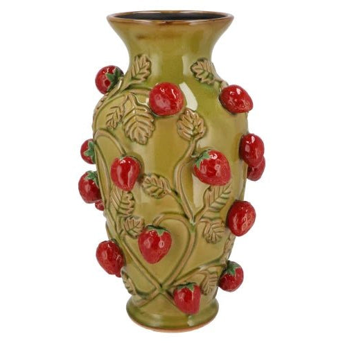 Vase - Fruit cilinder STRAWBERRY olive green 24x38cm - Musgo Bazar